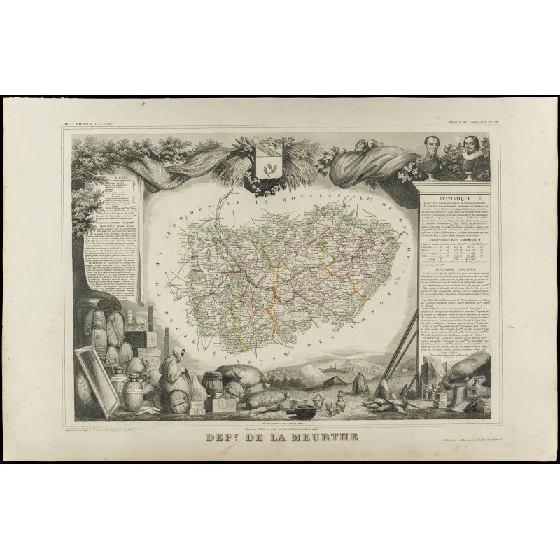 Gravure de 1852 - Carte géographique de la Meurthe - 1