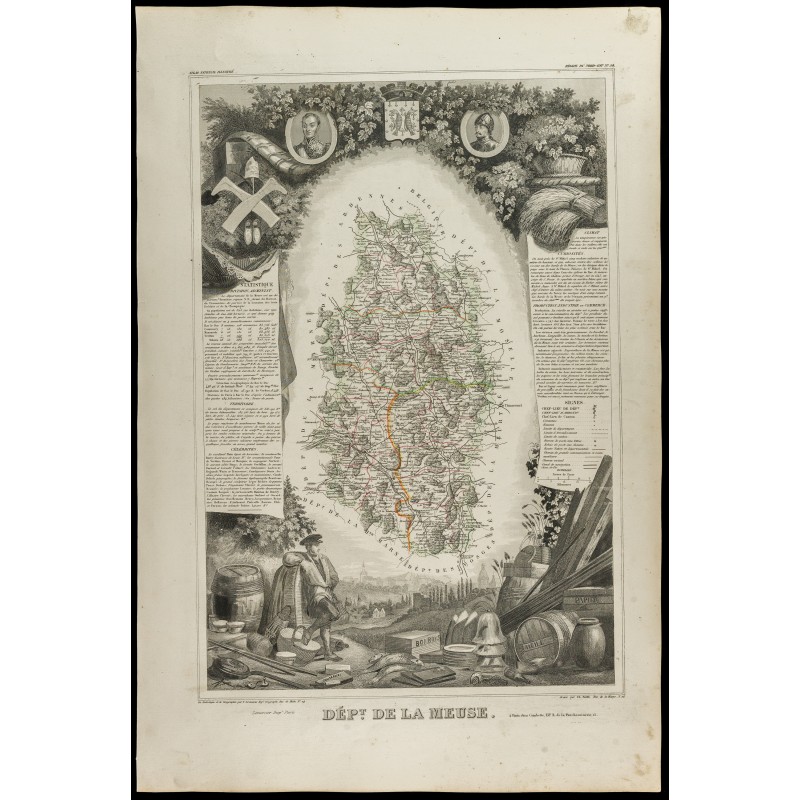 Gravure de 1852 - Carte géographique de la Meuse - 1