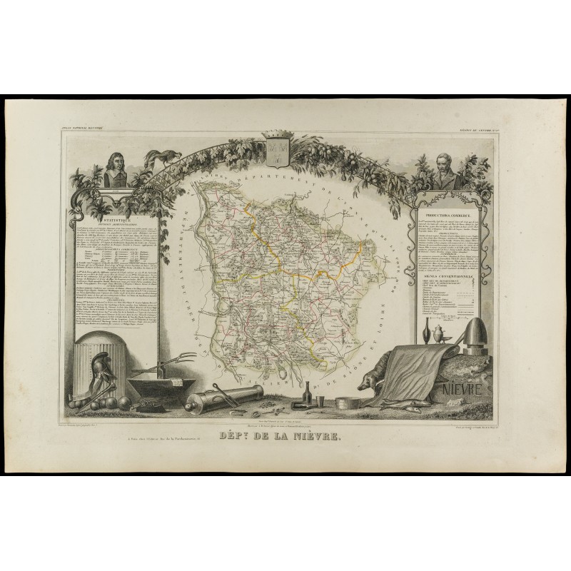 Gravure de 1852 - Carte géographique de la Nièvre - 1