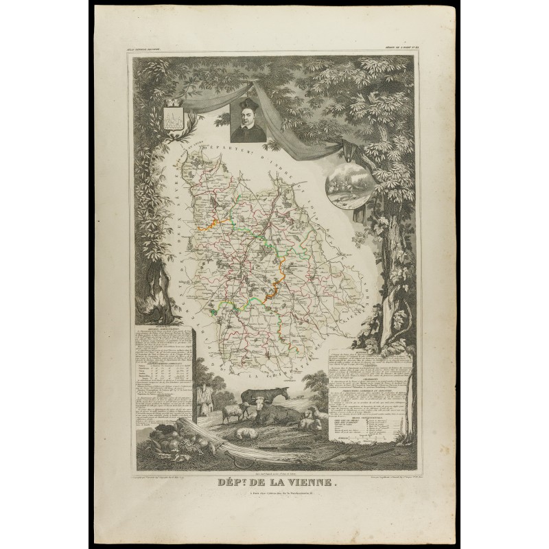 Gravure de 1852 - Carte géographique de la Vienne - 1