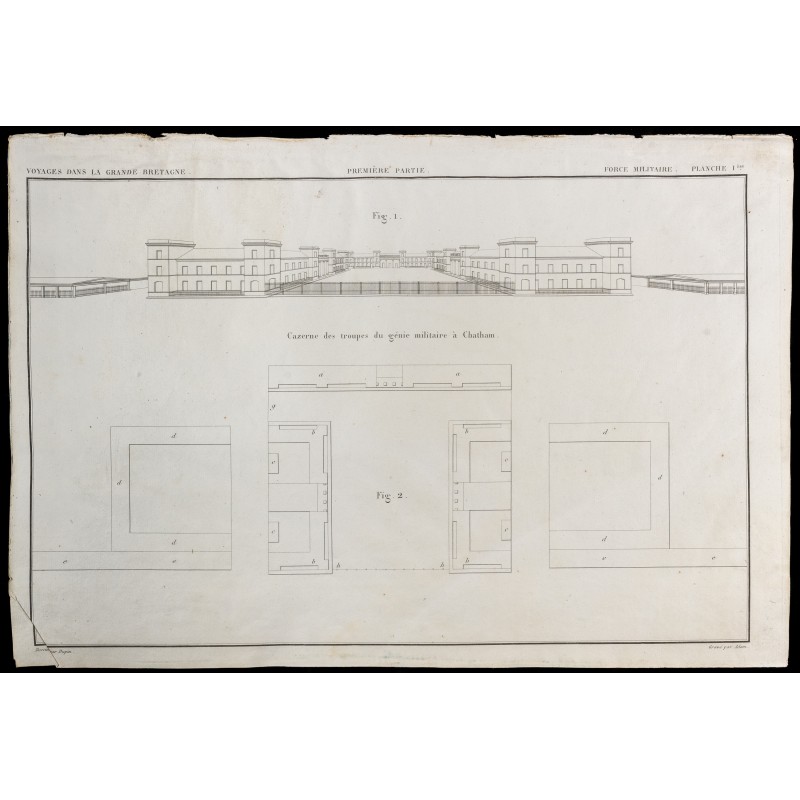 Gravure de 1850 - Plan de la Caserne du génie militaire à Chatham - 1