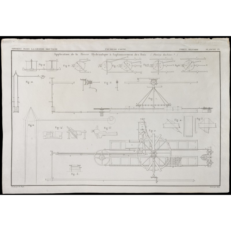 Gravure de 1850 - Plan d'une presse hydraulique d’aplanissement - 1