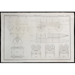 Gravure de 1850 - Plan de pontons hydrauliques militaires - 1