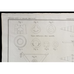 Gravure de 1850 - Plan de pontons hydrauliques militaires - 2