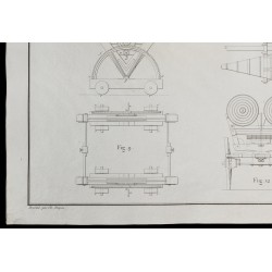 Gravure de 1850 - Plan de pontons hydrauliques militaires - 4