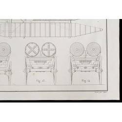 Gravure de 1850 - Plan de pontons hydrauliques militaires - 5