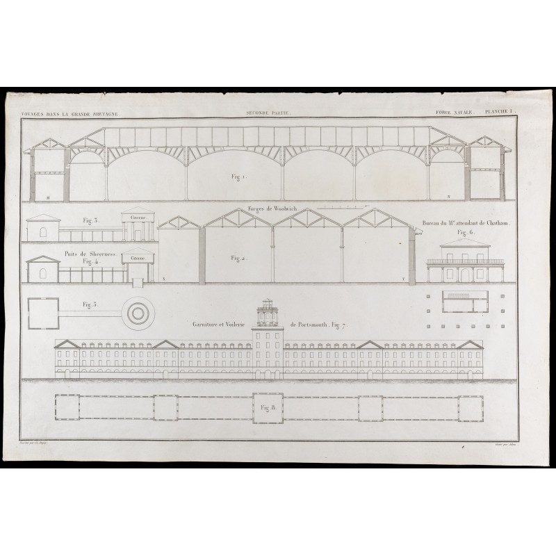Gravure de 1850 - Plan du port de Portsmouth - 1