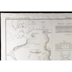 Gravure de 1850 - Carte de la baie de Phymouth et plans - 2
