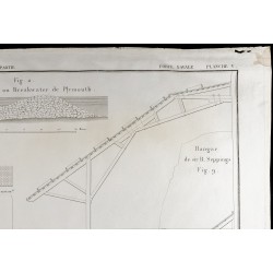 Gravure de 1850 - Carte de la baie de Phymouth et plans - 3