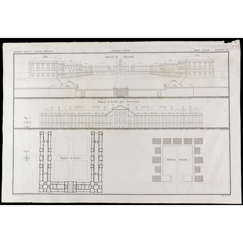 Gravure de 1850 - Plan de l'Hopital de Plymouth & d'Haslar - 1