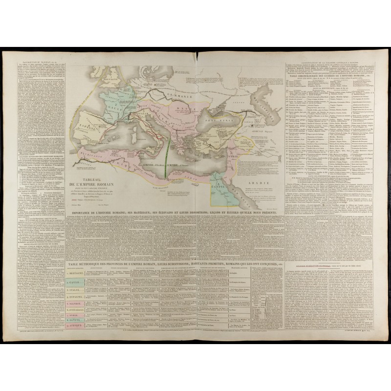Gravure de 1830 - Grande carte géographique de l'Empire Romain - 1