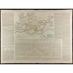 Gravure de 1830 - Grande carte géographique migration des barbares - 1