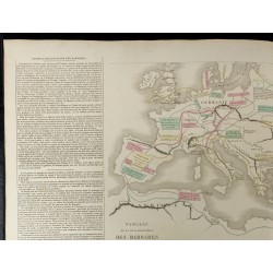 Gravure de 1830 - Grande carte géographique migration des barbares - 2
