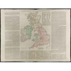 Gravure de 1830 - Grande carte géographique des Îles britanniques - 1