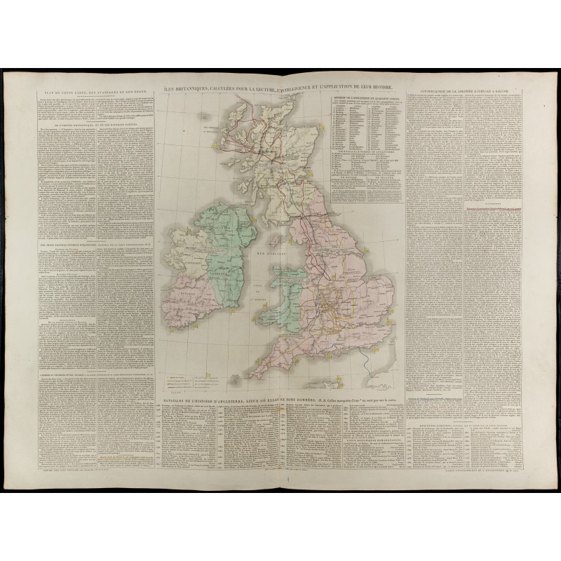 Gravure de 1830 - Grande carte géographique des Îles britanniques - 1