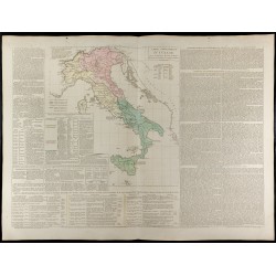 Gravure de 1830 - Grande carte géographique de l'Italie au XIXème siècle - 1
