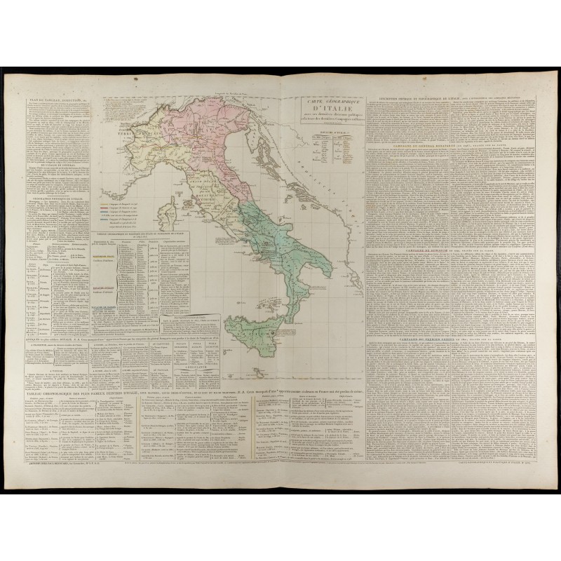 Gravure de 1830 - Grande carte géographique de l'Italie au XIXème siècle - 1