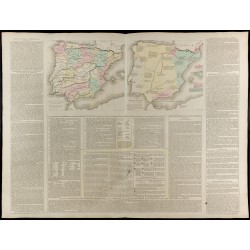 Gravure de 1830 - Grande carte géographique de l'Espagne et Portugal - 1