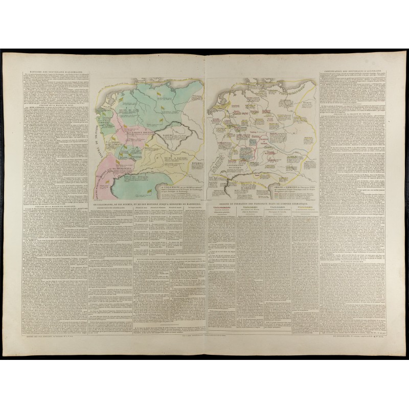 Gravure de 1830 - Grande carte historique de l'Allemagne - 1