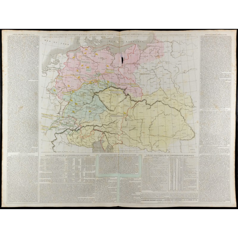 Gravure de 1830 - Grande carte géographique de l'Allemagne - 1