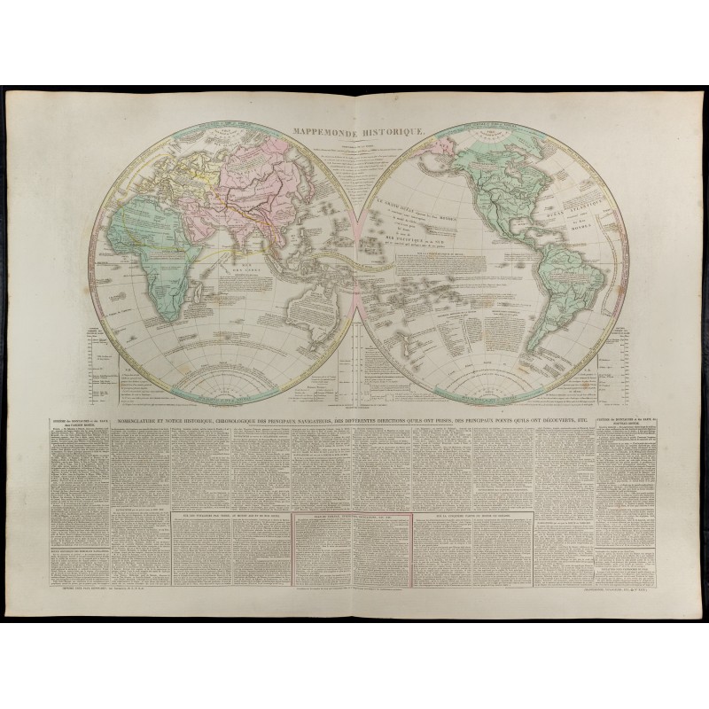 Gravure de 1830 - Grande mappemonde ancienne - 1