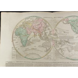 Gravure de 1830 - Grande mappemonde ancienne - 2