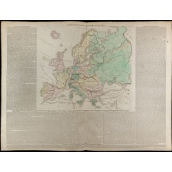 Gravure de 1830 - Grande carte géographique de L'Europe - 1