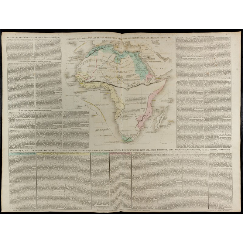 Gravure de 1830 - Grande carte géographique de l'Afrique - 1