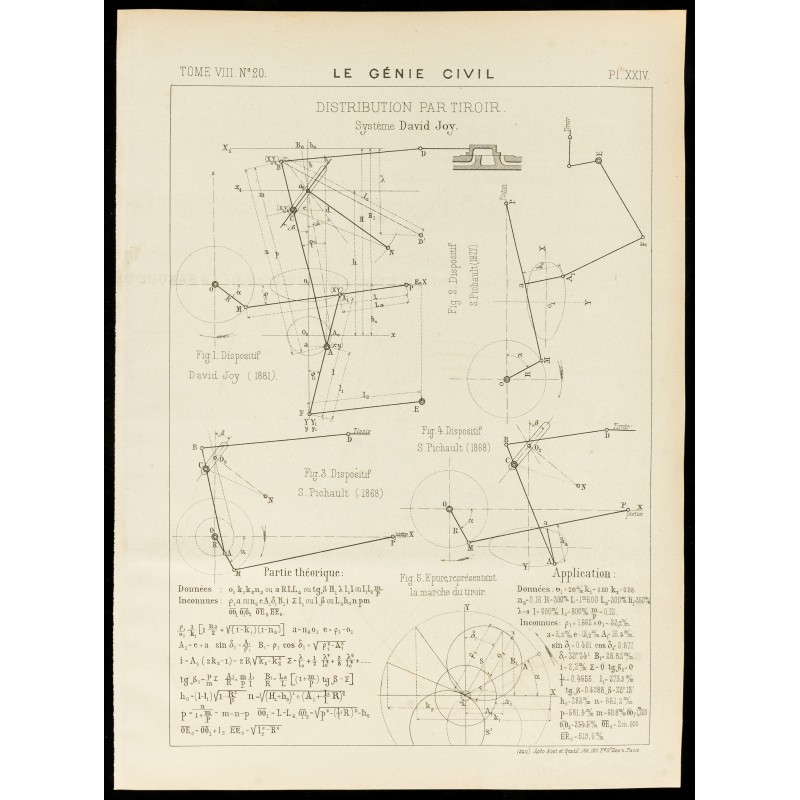 Gravure de 1886 - Plan ancien distribution à tiroir - 1