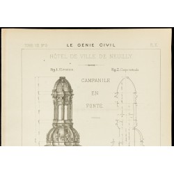 Gravure de 1886 - Campanile en fonte de l'Hôtel de Ville de Neuilly. - 2