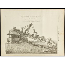 Gravure de 1886 - Vue d'un excavateur de 2000 Mètres cube - 1