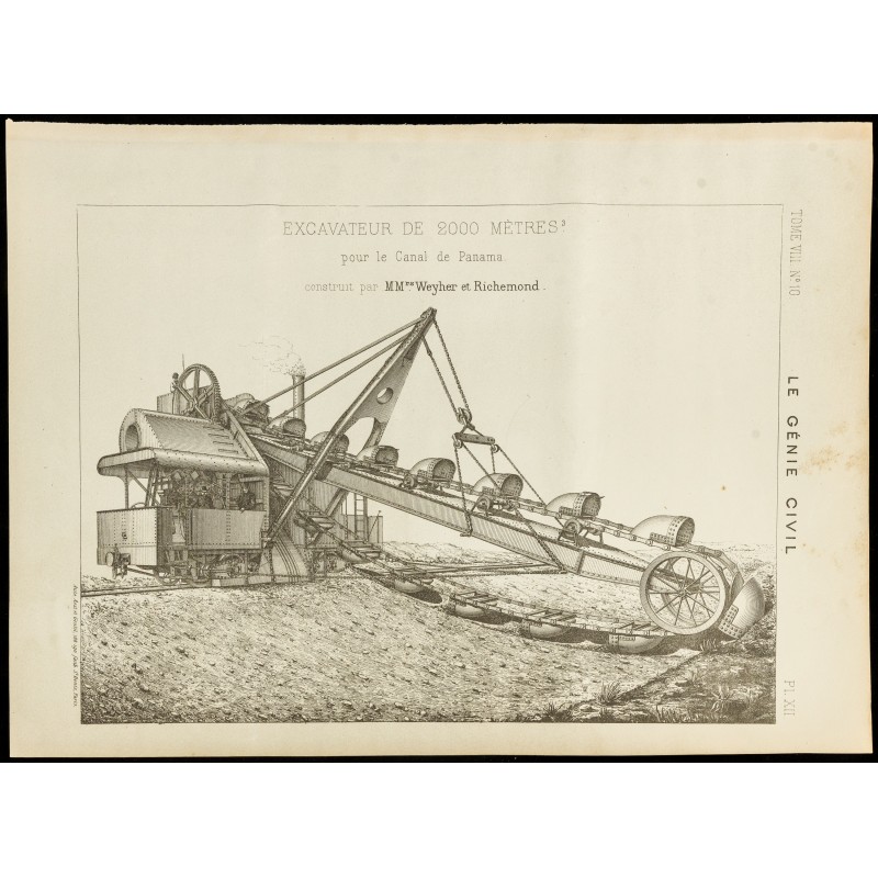Gravure de 1886 - Vue d'un excavateur de 2000 Mètres cube - 1