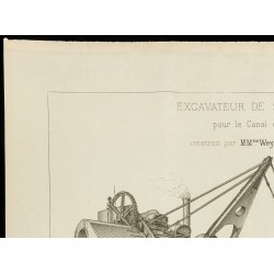 Gravure de 1886 - Vue d'un excavateur de 2000 Mètres cube - 2