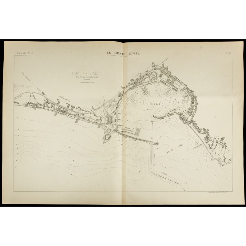 Gravure de 1885 - Plan ancien du port de Gènes - 1