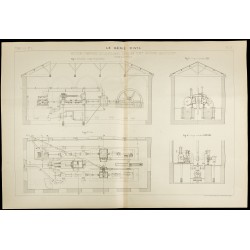 Gravure de 1885 - Plan ancien de moteur Compound pour pompe à eau - 1