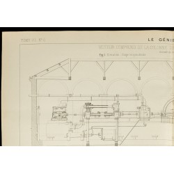 Gravure de 1885 - Plan ancien de moteur Compound pour pompe à eau - 2