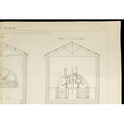 Gravure de 1885 - Plan ancien de moteur Compound pour pompe à eau - 3
