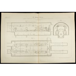 Gravure de 1885 - Plan ancien de pompes jumelles à colonne d'eau - 1