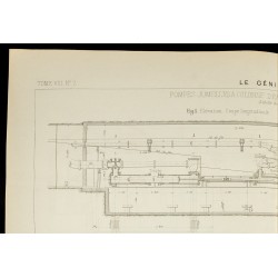 Gravure de 1885 - Plan ancien de pompes jumelles à colonne d'eau - 2