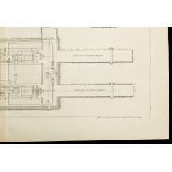 Gravure de 1885 - Plan ancien de pompes jumelles à colonne d'eau - 5