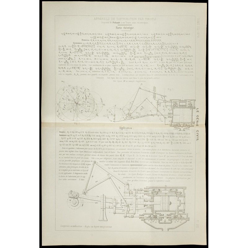 Gravure de 1885 - Appareils de distribution à tiroirs - 1