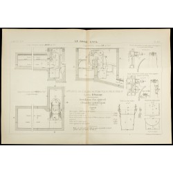 Gravure de 1886 - Égout : Plan ancien d'un appareil de chasse automatique - 1