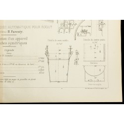 Gravure de 1886 - Égout : Plan ancien d'un appareil de chasse automatique - 5