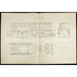 Gravure de 1886 - Plan d'un Wagon à voyageurs - 1