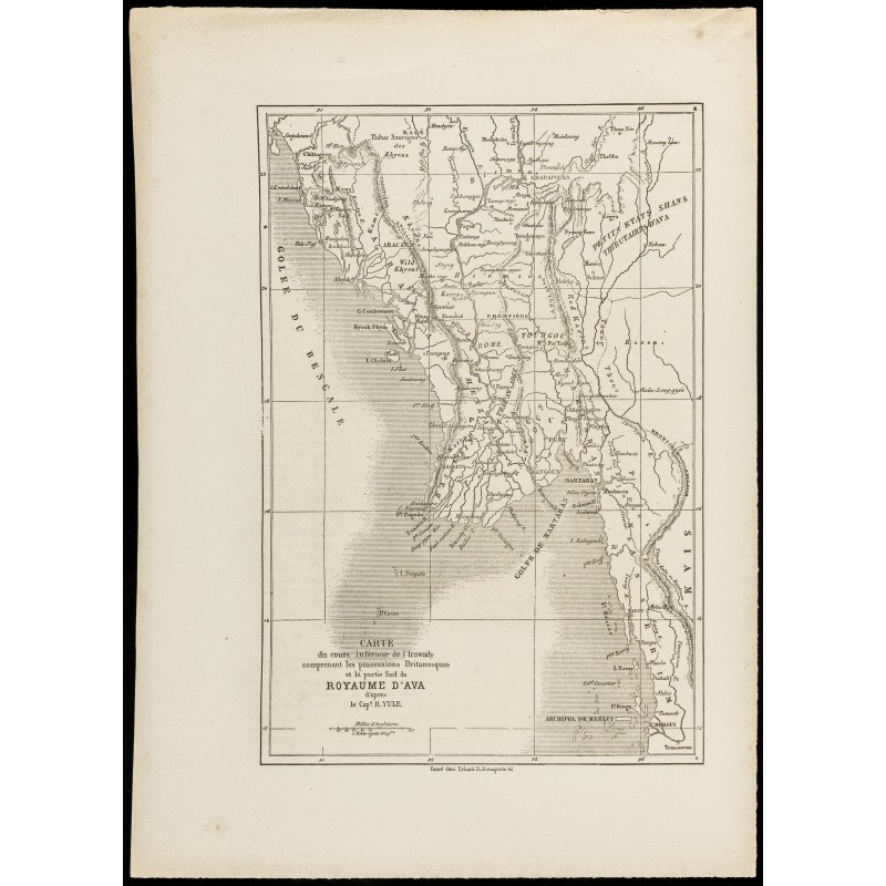 Gravure de 1860 - Carte du Royaume d'Ava (Birmanie) - 1