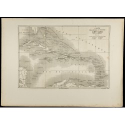 Gravure de 1860 - Carte ancienne de l'archipel des Antilles - 1