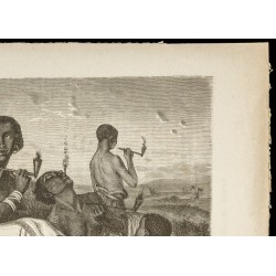Gravure de 1860 - Femmes fumant la pipe seins nus - 3