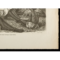 Gravure de 1860 - Femmes fumant la pipe seins nus - 5