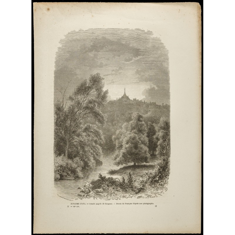 Gravure de 1860 - Pagode Shwedagon en Birmanie - 1