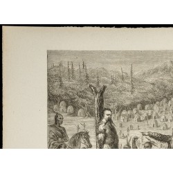 Gravure de 1860 - Indiens d'Amérique - Poteau de la guerre - 2